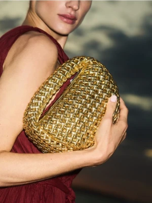 Reserved - Pleciona torebka hobo - złoty