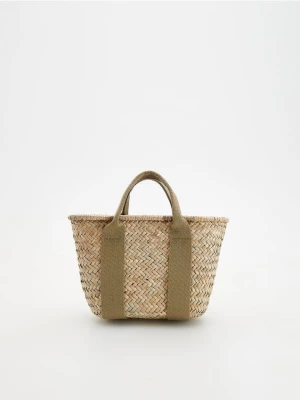 Reserved - Pleciona torebka koszyk z paskiem - kremowy