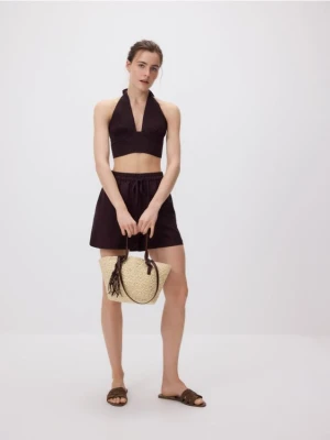 Reserved - Pleciona torebka koszyk z zawieszką - ciemnobrązowy