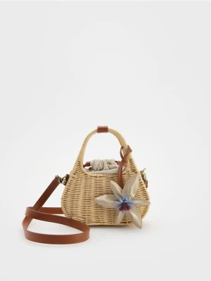 Reserved - Pleciona torebka koszyk z zawieszką - kremowy