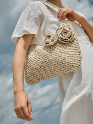 Reserved - Pleciona torebka na ramię - kremowy