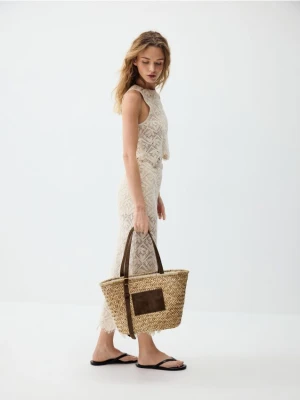 Reserved - Pleciona torebka shopper - brązowy