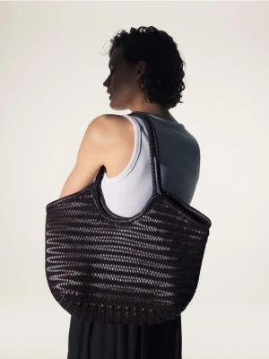 Reserved - Pleciona torebka shopper - ciemnobrązowy