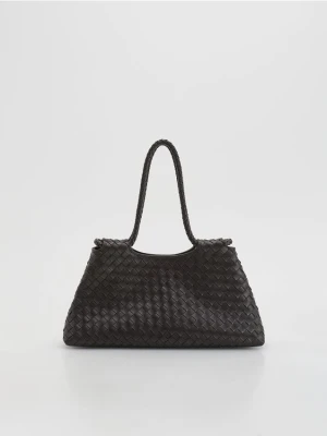 Reserved - Pleciona torebka shopper - ciemnobrązowy