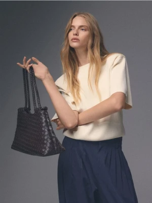 Reserved - Pleciona torebka shopper - ciemnobrązowy