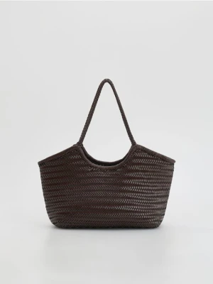 Reserved - Pleciona torebka shopper - ciemnobrązowy