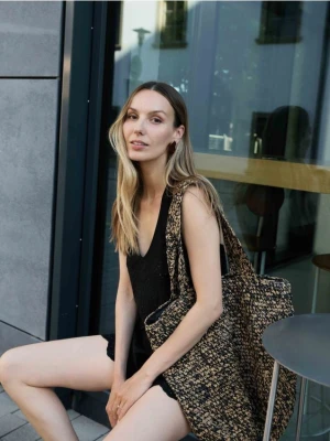 Reserved - Pleciona torebka shopper - czarny