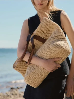 Reserved - Pleciona torebka shopper - kremowy