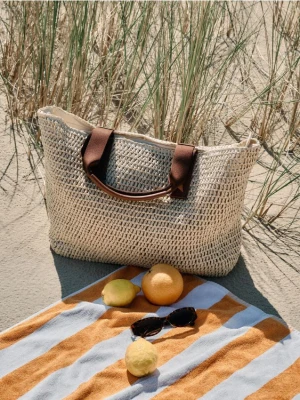 Reserved - Pleciona torebka shopper - kremowy