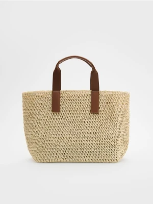 Reserved - Pleciona torebka shopper - kremowy