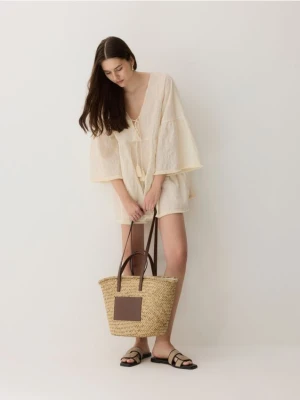 Reserved - Pleciona torebka shopper - kremowy