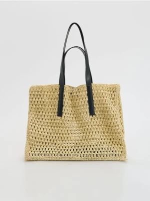 Reserved - Pleciona torebka shopper - złamana biel