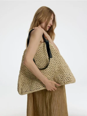 Reserved - Pleciona torebka shopper - złamana biel