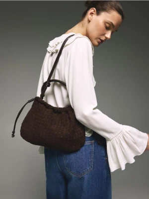 Reserved - Pleciona torebka z imitacji zamszu - ciemnobrązowy