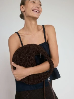 Reserved - Pleciona torebka z koralikami - ciemnobrązowy