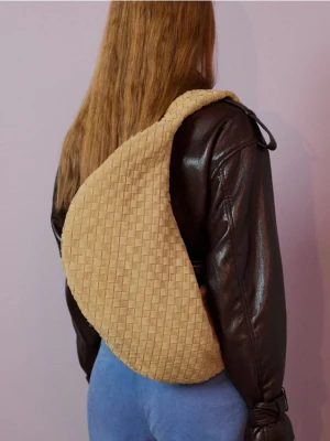 Reserved - Pleciona torebka z zamszu - musztardowy