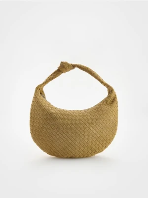 Reserved - Pleciona torebka z zamszu - musztardowy