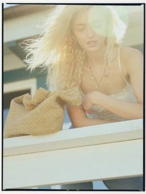 Reserved - Pleciona torebka z zamszu - musztardowy