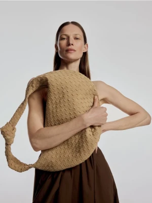 Reserved - Pleciona torebka z zamszu - musztardowy