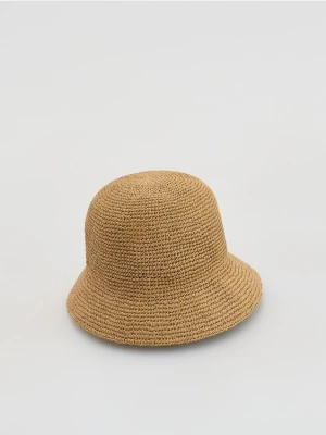 Reserved - Pleciony kapelusz bucket - kremowy