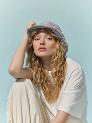 Reserved - Pleciony kapelusz bucket - niebieski