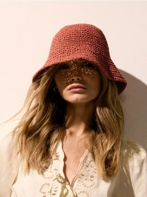 Reserved - Pleciony kapelusz bucket - różowy