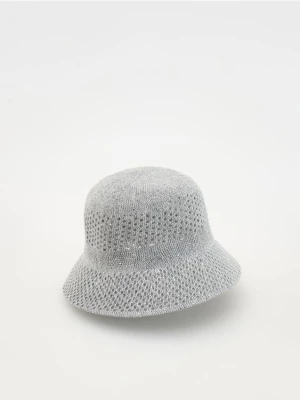 Reserved - Pleciony kapelusz bucket - srebrny