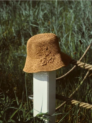 Reserved - Pleciony kapelusz bucket - złamana biel