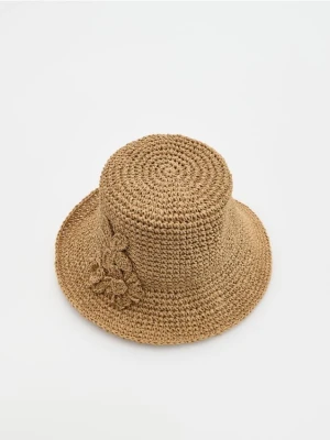 Reserved - Pleciony kapelusz bucket - złamana biel