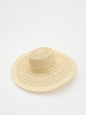 Reserved - Pleciony kapelusz - kremowy