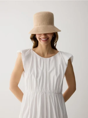 Reserved - Pleciony kapelusz z bawełny - kremowy