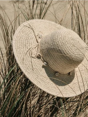 Reserved - Pleciony kapelusz z koralikami - kremowy