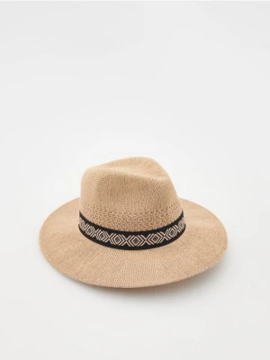 Reserved - Pleciony kapelusz z otokiem - kremowy