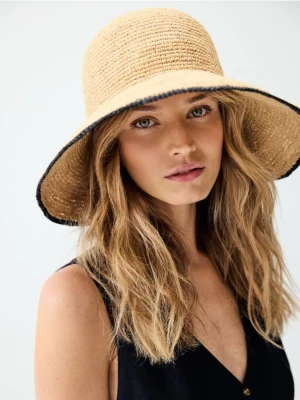 Reserved - Pleciony kapelusz z rafii - kremowy