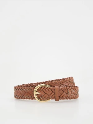 Reserved - Pleciony pasek z klamrą - brązowy