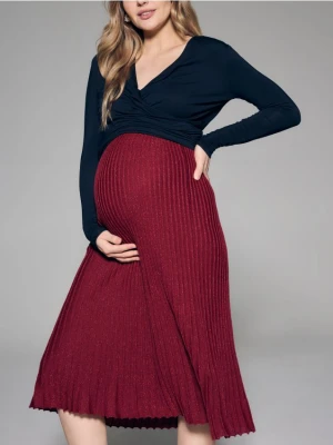 Reserved - Plisowana spódnica midi - bordowy