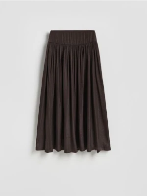 Reserved - Plisowana spódnica midi - ciemnobrązowy