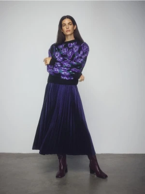 Reserved - Plisowana spódnica midi - granatowy