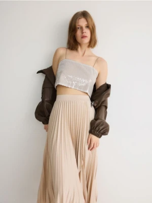 Reserved - Plisowana spódnica midi - kremowy