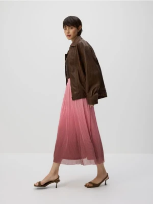 Reserved - Plisowana spódnica midi - pastelowy róż