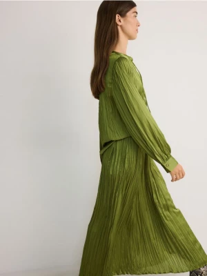 Reserved - Plisowana spódnica midi - zielony