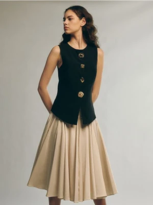 Reserved - Plisowana spódnica midi - złamana biel