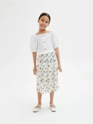 Reserved - Plisowana spódnica w kwiaty - złamana biel