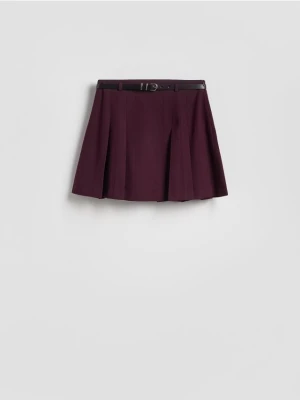 Reserved - Plisowana spódnica z paskiem - bordowy