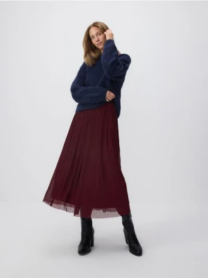 Reserved - Plisowana spódnica z paskiem - bordowy
