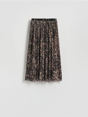 Reserved - Plisowana spódnica z paskiem - ciemnobrązowy