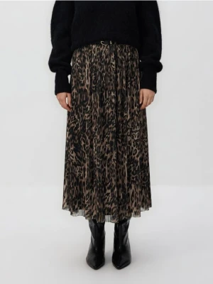 Reserved - Plisowana spódnica z paskiem - ciemnobrązowy