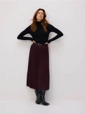 Reserved - Plisowana spódnica z paskiem - ciemnofioletowy