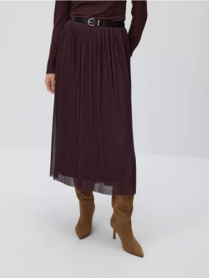 Reserved - Plisowana spódnica z paskiem - ciemnofioletowy