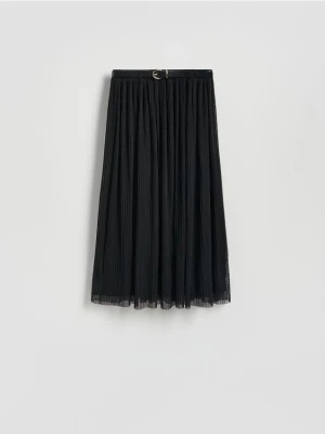 Reserved - Plisowana spódnica z paskiem - czarny